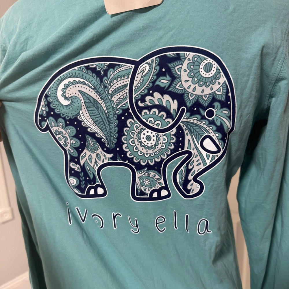 New Ivory Ella Aqua Blue Paisley Floral Elephant long sleeve Small women's shirt - Picture 4 of 8